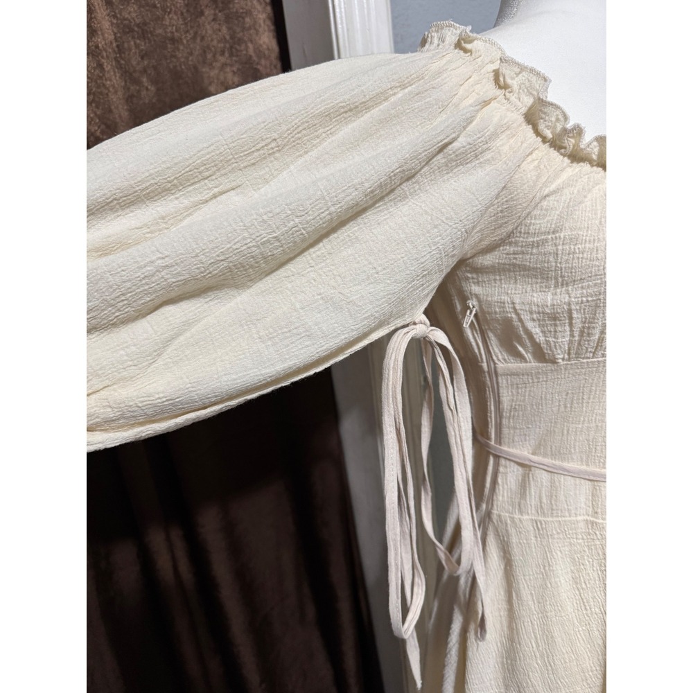 Cottagecore Cream 100% Cotton Dress Size M Gauze High-Low Peasant Renaissan - Picture 10 of 15